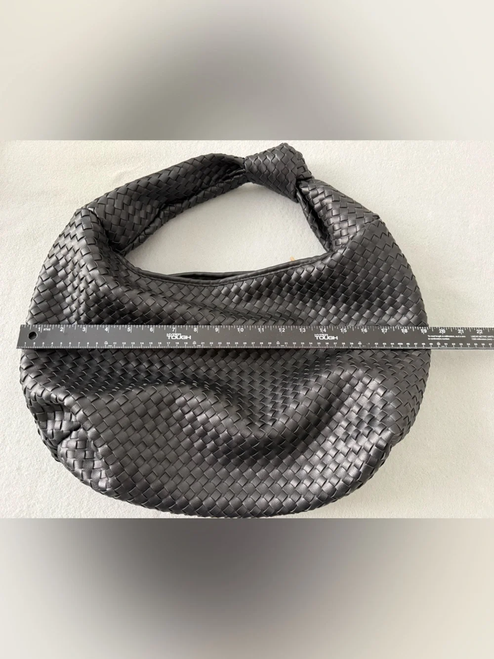 Black Woven Leather Hobo Shoulder Bag